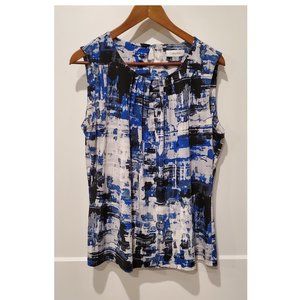 Calvin Klein pleat-neck printed shell blouse, XL